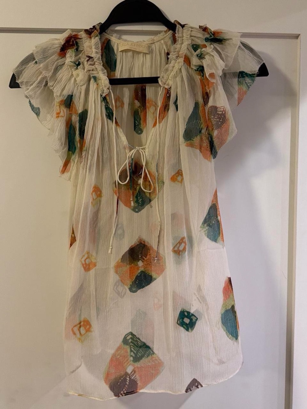 Ulla Johnson Cream Floral-Patch Peasant Tunic with Green & Orange Accents
